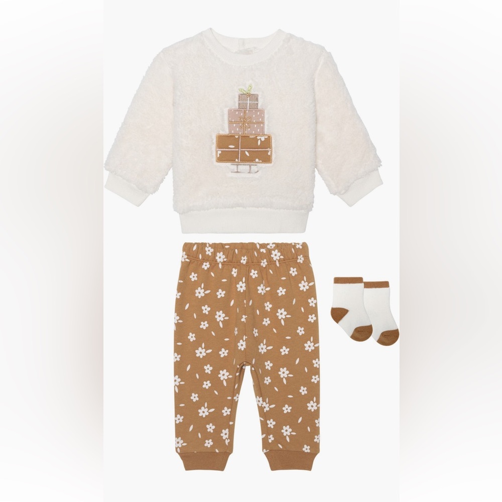 PL Baby by Petit Lem Faux Shearling Sweatshirt, Leggings & Socks Set (Baby)